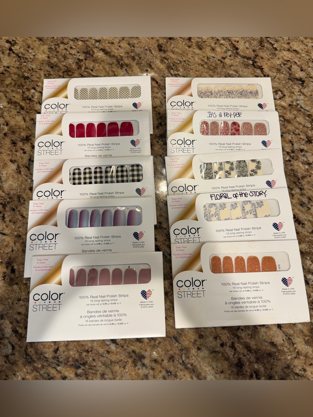 Lot of 10 New Color Street Nail Polish Salon Nail Stickers Plaid Hearts Floral